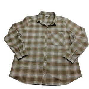 Eddie Bauer Womens XL Olive Plaid Button Up Shirt Long Sleeve Stretch Cotton